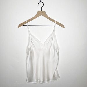 Victoria's Secret Lace Trim Charmeuse Satin V Neck Camisole Tank White S